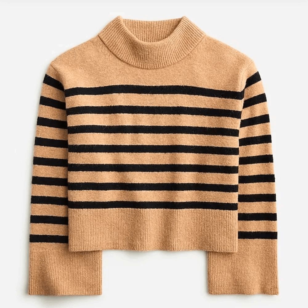 J. Crew Supersoft Yarn Brown Striped Chunky Crewneck Sweater Women's Size Large